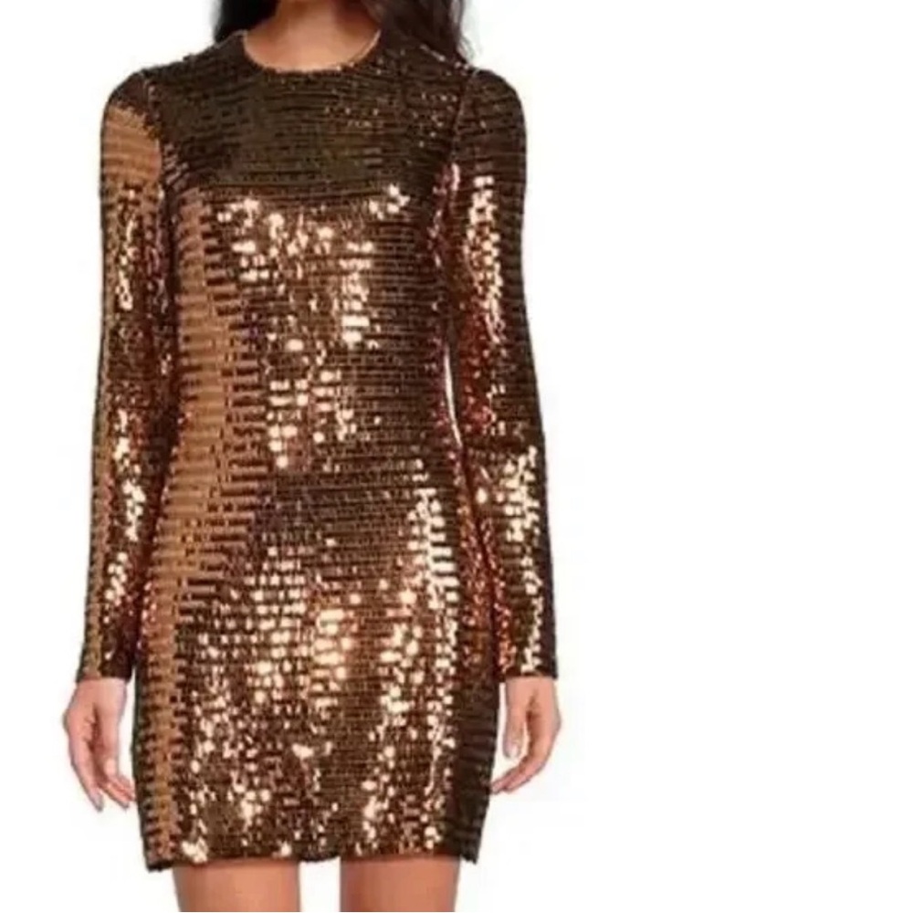 Gianni Bini New Gold- Sequin Long Sleeve Dress